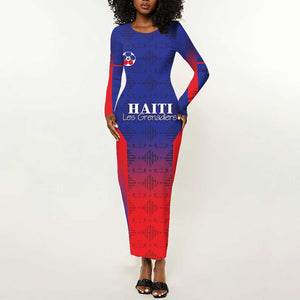 Custom Afro Haiti Football Long Sleeve Bodycon Dress Sporty Style - African Pride