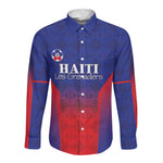 Custom Afro Haiti Football Long Sleeve Button Shirt Sporty Style - African Pride