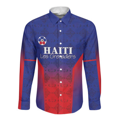 Custom Afro Haiti Football Long Sleeve Button Shirt Sporty Style - African Pride