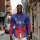 Custom Afro Haiti Football Long Sleeve Button Shirt Sporty Style - African Pride