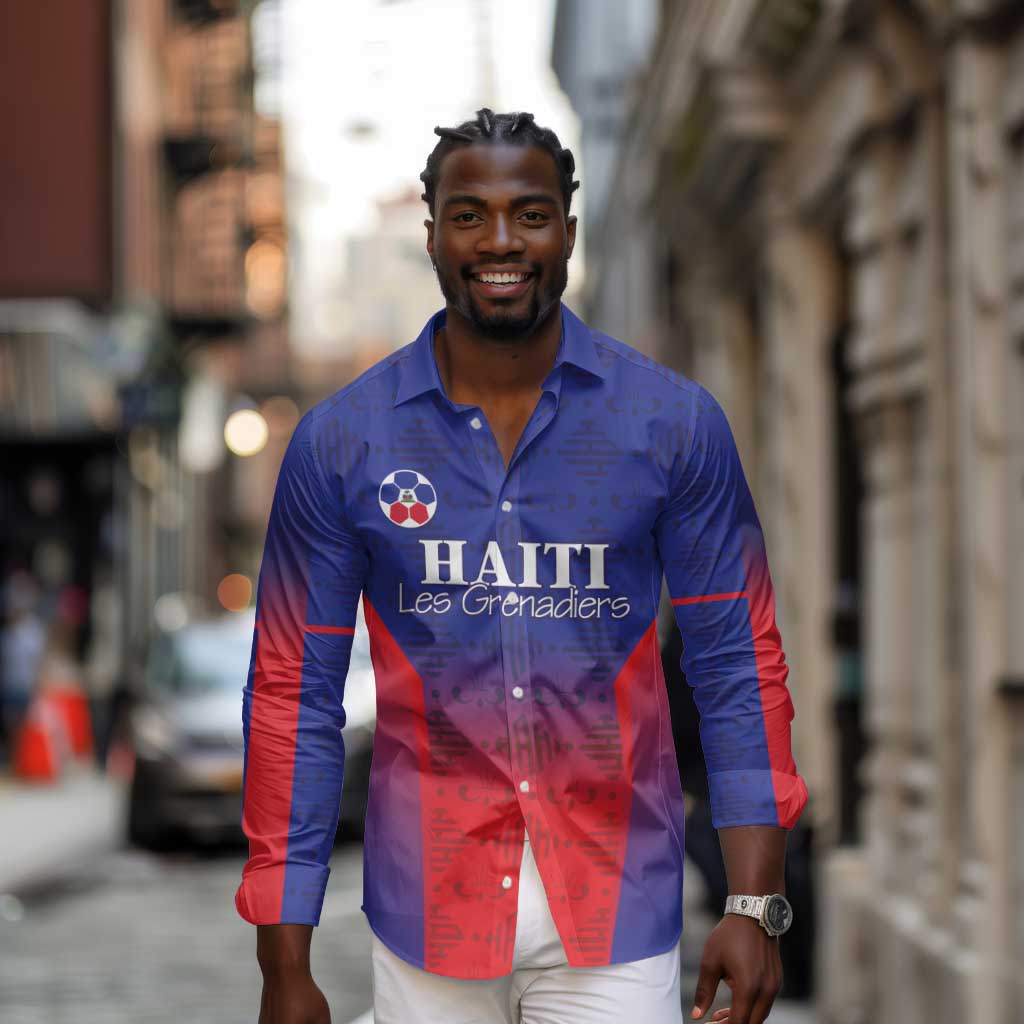 Custom Afro Haiti Football Long Sleeve Button Shirt Sporty Style - African Pride