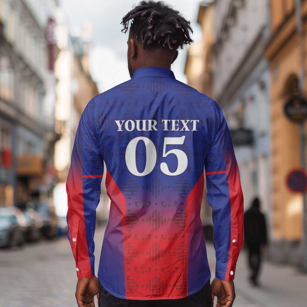 Custom Afro Haiti Football Long Sleeve Button Shirt Sporty Style - African Pride
