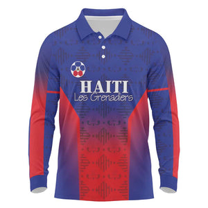 Custom Afro Haiti Football Long Sleeve Polo Shirt Sporty Style - African Pride