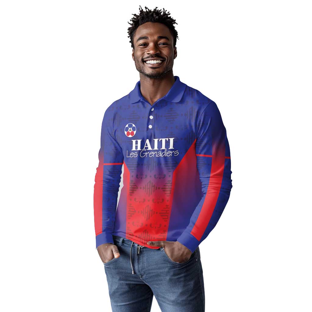 Custom Afro Haiti Football Long Sleeve Polo Shirt Sporty Style - African Pride