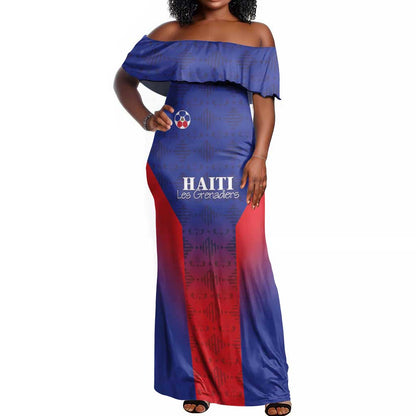 Custom Afro Haiti Football Off Shoulder Maxi Dress Sporty Style - African Pride