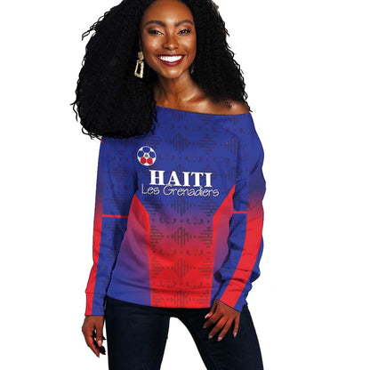 Custom Afro Haiti Football Off Shoulder Sweater Sporty Style - African Pride