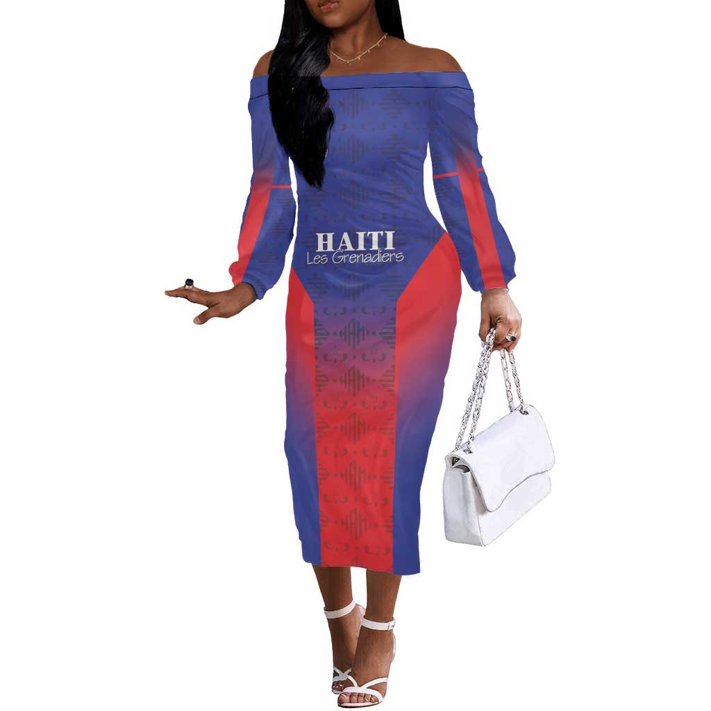 Custom Afro Haiti Football Off The Shoulder Long Sleeve Dress Sporty Style - African Pride