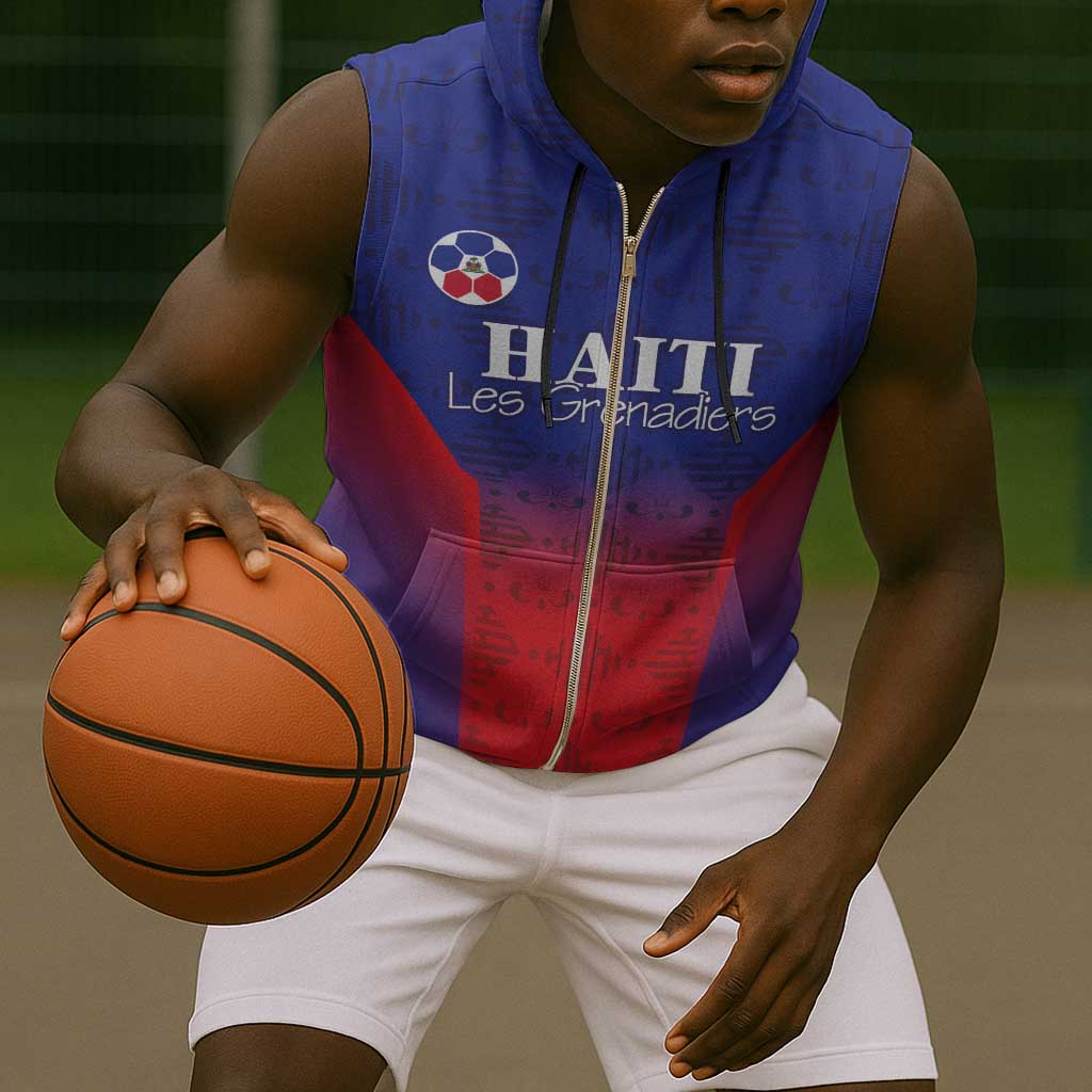 Custom Afro Haiti Football Sleeveless Zip Hoodie Sporty Style - African Pride