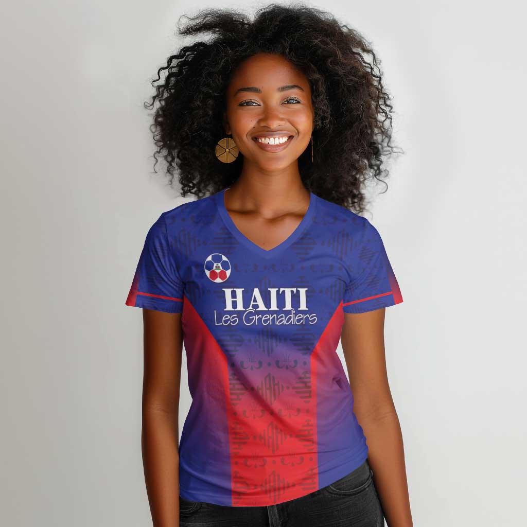Custom Afro Haiti Football Women V-Neck T-Shirt Sporty Style - African Pride