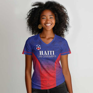 Custom Afro Haiti Football Women V-Neck T-Shirt Sporty Style - African Pride