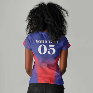 Custom Afro Haiti Football Women V-Neck T-Shirt Sporty Style - African Pride