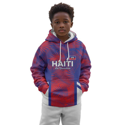 Custom Les Grenadiers Haiti Football Kid Hoodie Tropical Vibes - African Pride