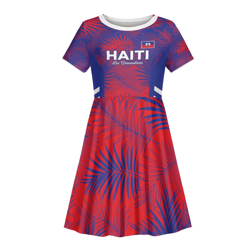 Custom Les Grenadiers Haiti Football Kid Short Sleeve Dress Tropical Vibes - African Pride