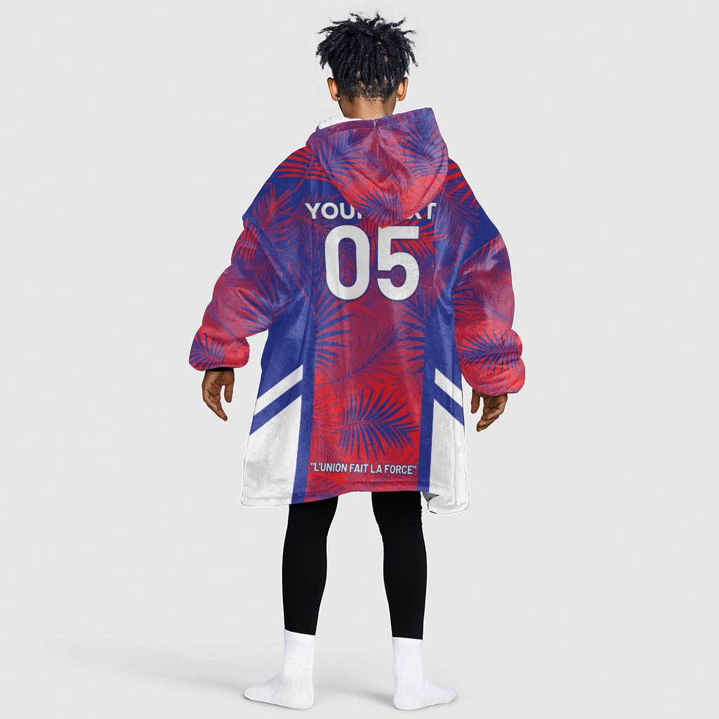 Custom Les Grenadiers Haiti Football Kid Wearable Blanket Hoodie Tropical Vibes - African Pride
