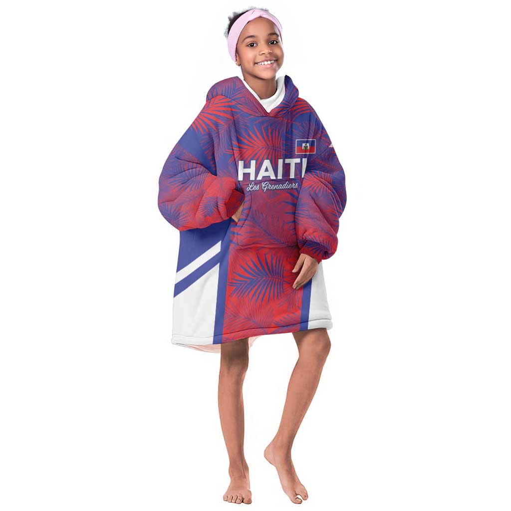 Custom Les Grenadiers Haiti Football Kid Wearable Blanket Hoodie Tropical Vibes - African Pride
