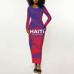 Custom Les Grenadiers Haiti Football Long Sleeve Bodycon Dress Tropical Vibes - African Pride