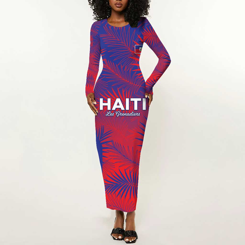 Custom Les Grenadiers Haiti Football Long Sleeve Bodycon Dress Tropical Vibes - African Pride