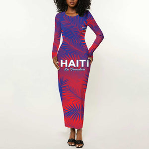 Custom Les Grenadiers Haiti Football Long Sleeve Bodycon Dress Tropical Vibes - African Pride