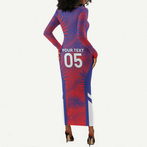 Custom Les Grenadiers Haiti Football Long Sleeve Bodycon Dress Tropical Vibes - African Pride