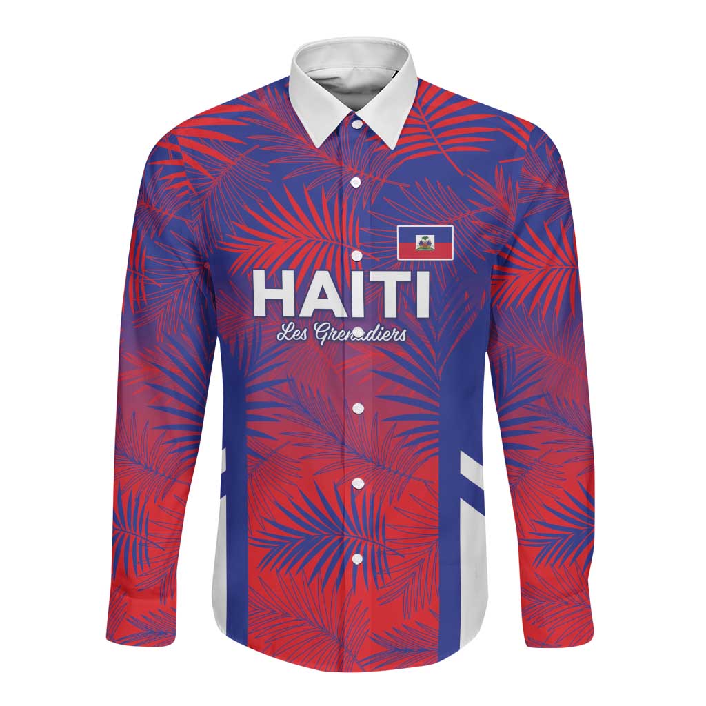 Custom Les Grenadiers Haiti Football Long Sleeve Button Shirt Tropical Vibes - African Pride