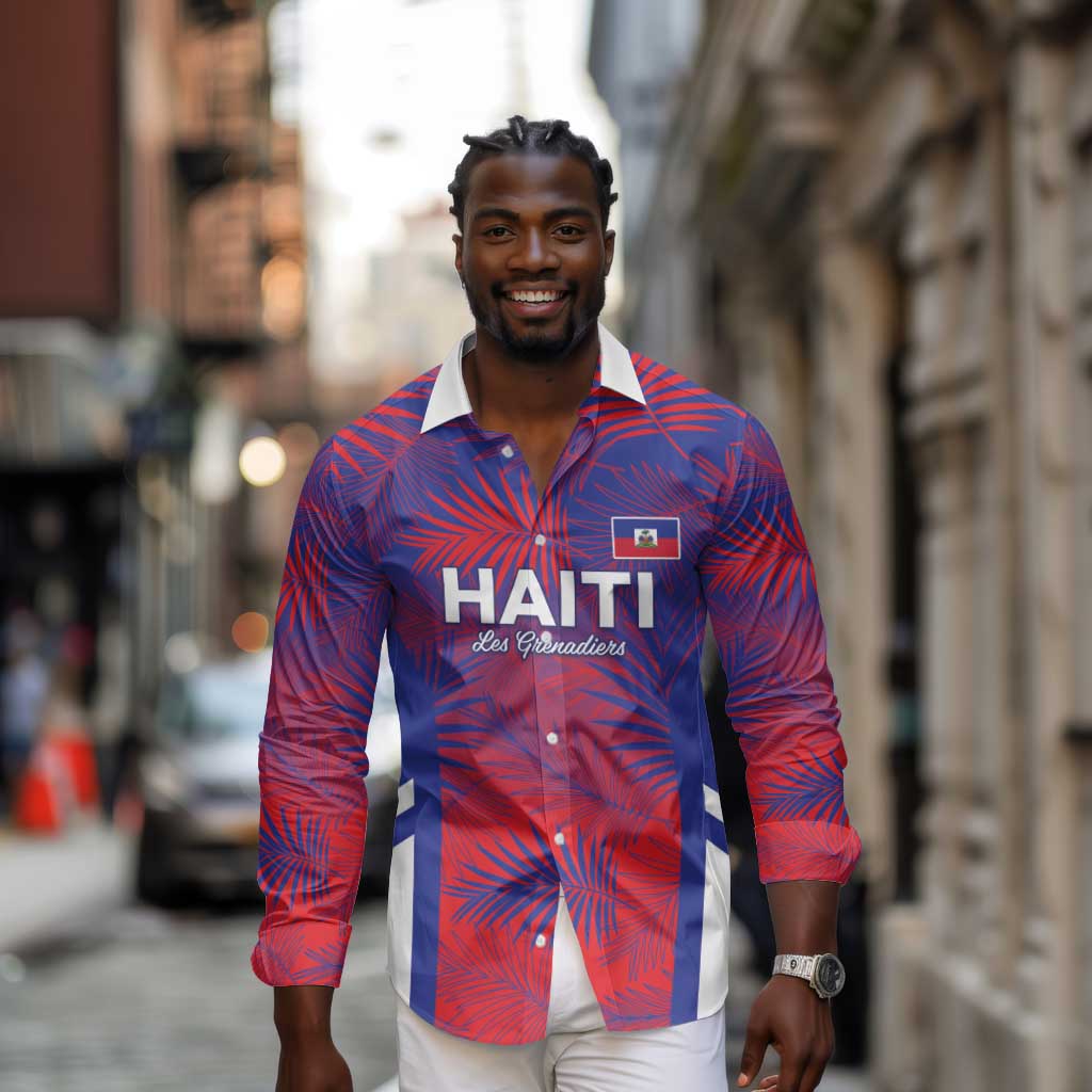Custom Les Grenadiers Haiti Football Long Sleeve Button Shirt Tropical Vibes - African Pride