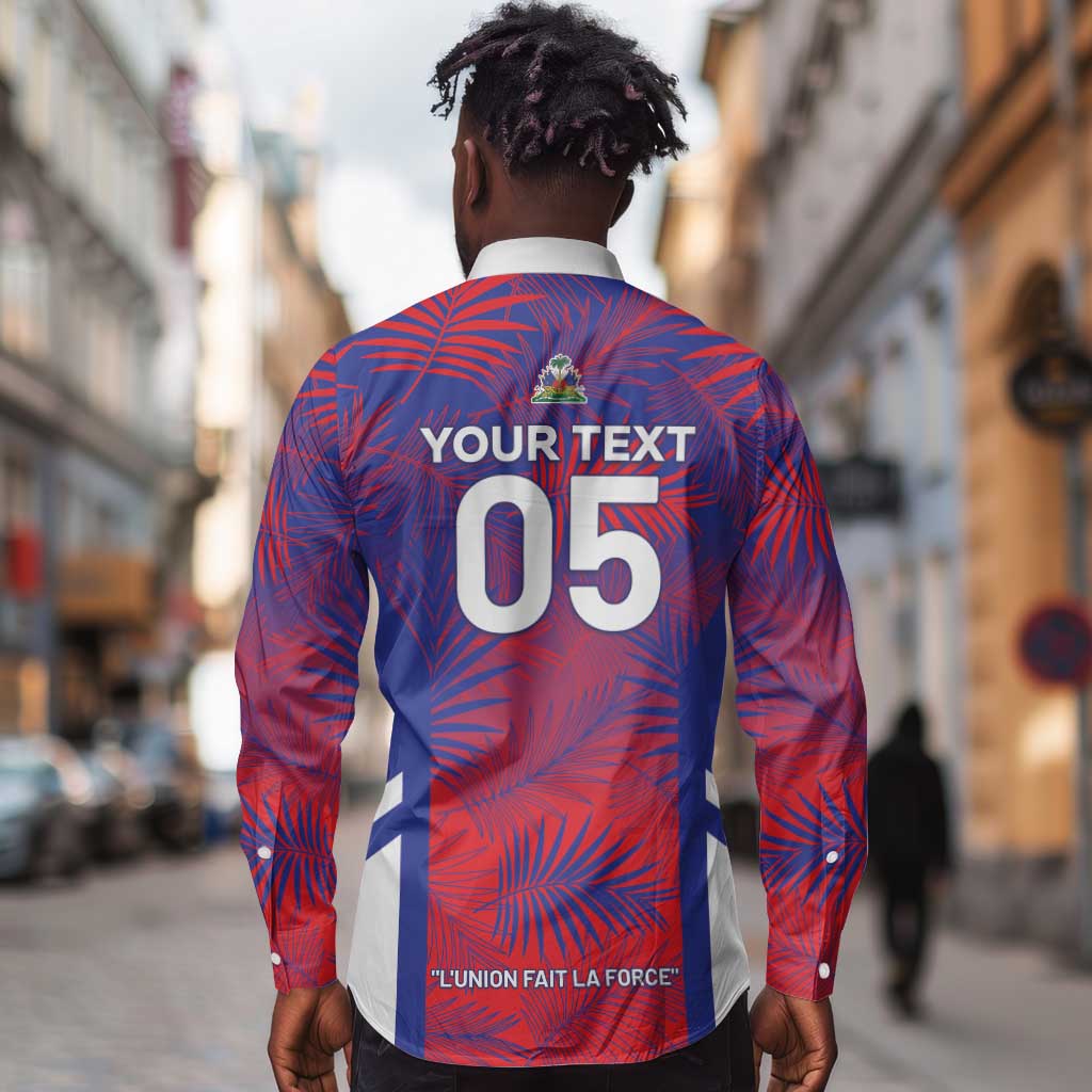 Custom Les Grenadiers Haiti Football Long Sleeve Button Shirt Tropical Vibes - African Pride