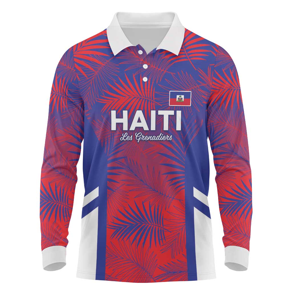 Custom Les Grenadiers Haiti Football Long Sleeve Polo Shirt Tropical Vibes - African Pride