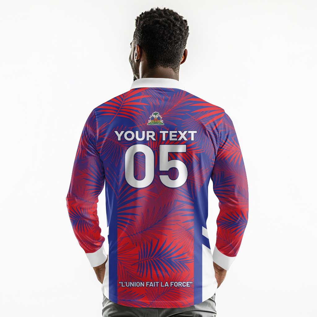 Custom Les Grenadiers Haiti Football Long Sleeve Polo Shirt Tropical Vibes - African Pride
