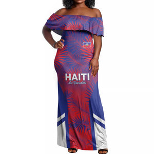 Custom Les Grenadiers Haiti Football Off Shoulder Maxi Dress Tropical Vibes - African Pride