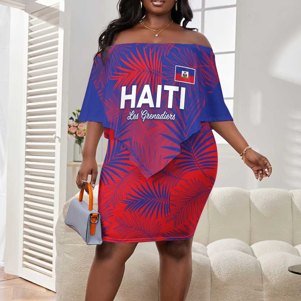 Custom Les Grenadiers Haiti Football Off Shoulder Short Dress Tropical Vibes - African Pride