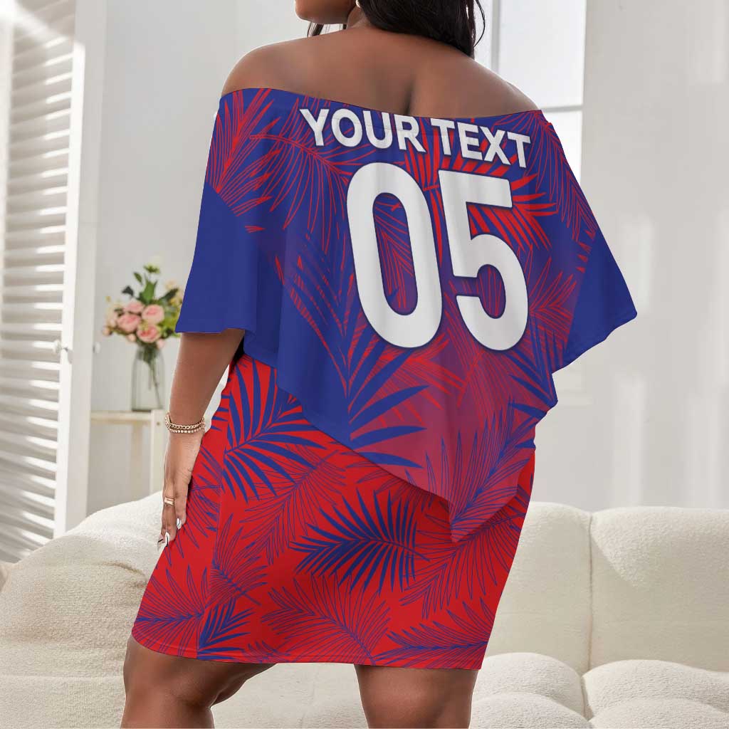 Custom Les Grenadiers Haiti Football Off Shoulder Short Dress Tropical Vibes - African Pride