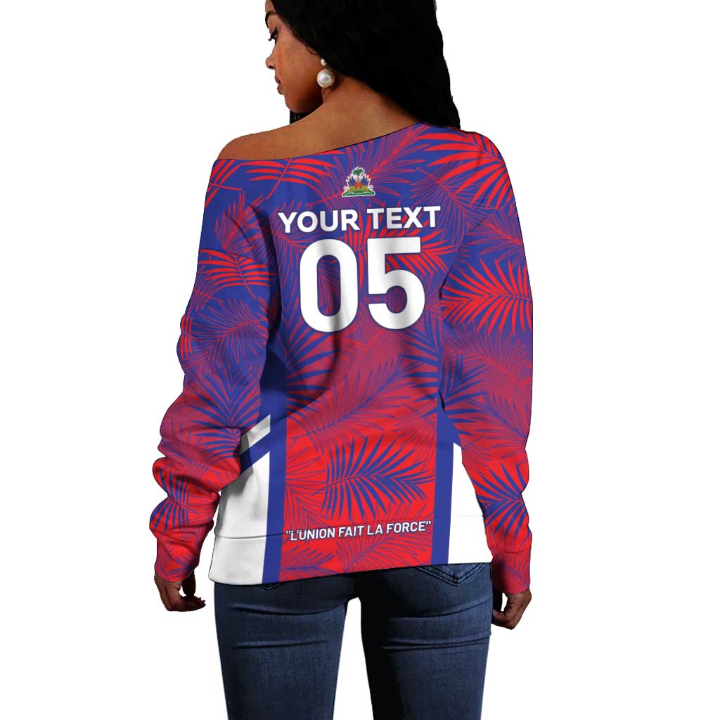 Custom Les Grenadiers Haiti Football Off Shoulder Sweater Tropical Vibes - African Pride