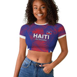 Custom Les Grenadiers Haiti Football Raglan Cropped T shirt Tropical Vibes - African Pride