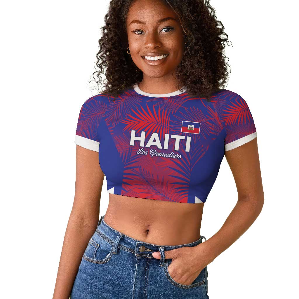 Custom Les Grenadiers Haiti Football Raglan Cropped T shirt Tropical Vibes - African Pride
