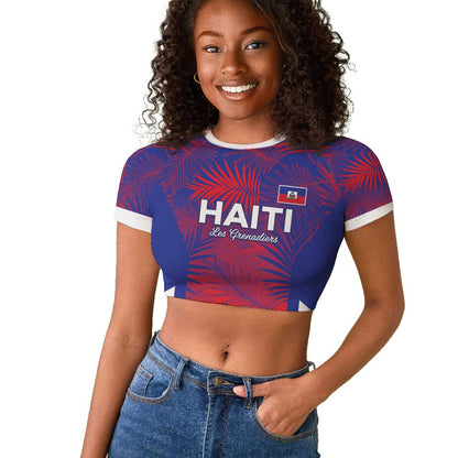 Custom Les Grenadiers Haiti Football Raglan Cropped T shirt Tropical Vibes - African Pride
