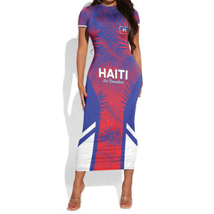 Custom Les Grenadiers Haiti Football Short Sleeve Bodycon Dress Tropical Vibes - African Pride