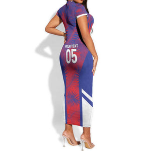 Custom Les Grenadiers Haiti Football Short Sleeve Bodycon Dress Tropical Vibes - African Pride