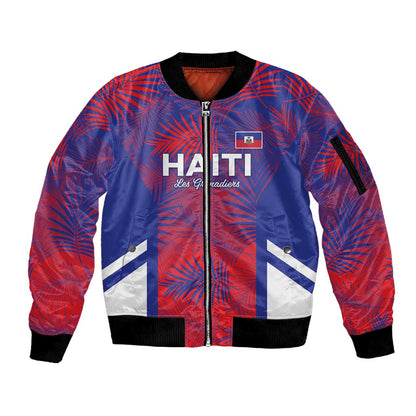 Custom Les Grenadiers Haiti Football Sleeve Zip Bomber Jacket Tropical Vibes - African Pride