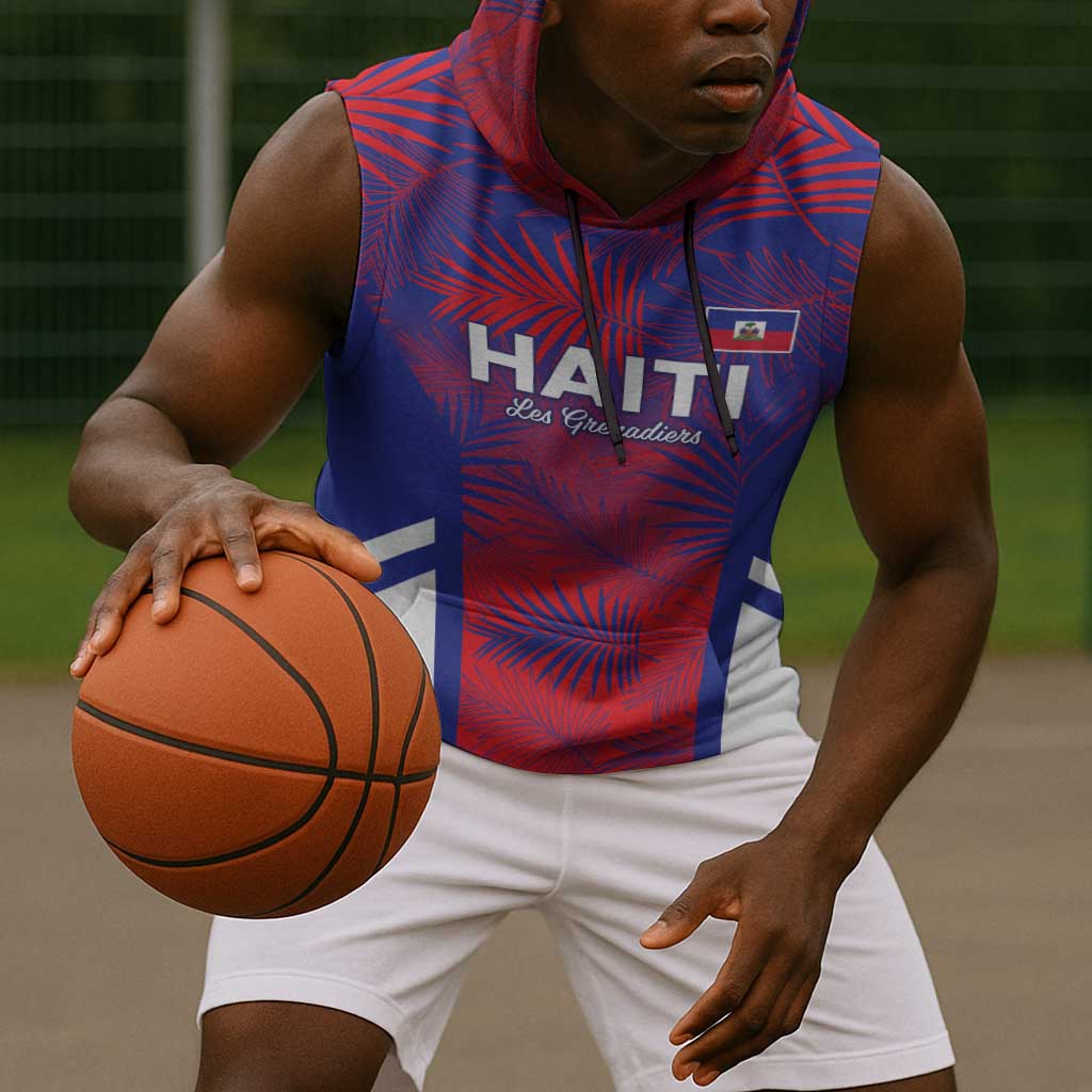 Custom Les Grenadiers Haiti Football Sleeveless Hoodie Tropical Vibes - African Pride