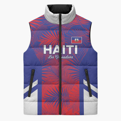 Custom Les Grenadiers Haiti Football Sleeveless Puffer Jacket Tropical Vibes