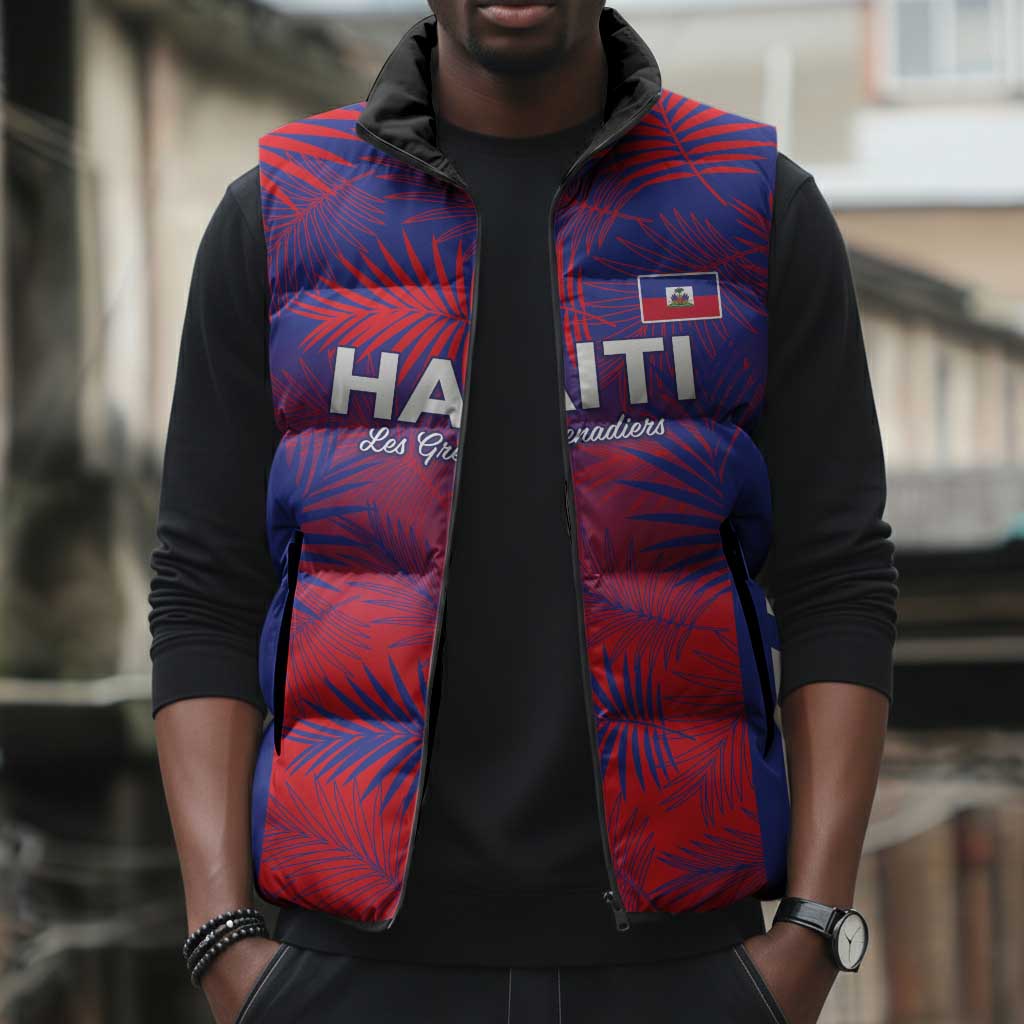 Custom Les Grenadiers Haiti Football Sleeveless Puffer Jacket Tropical Vibes