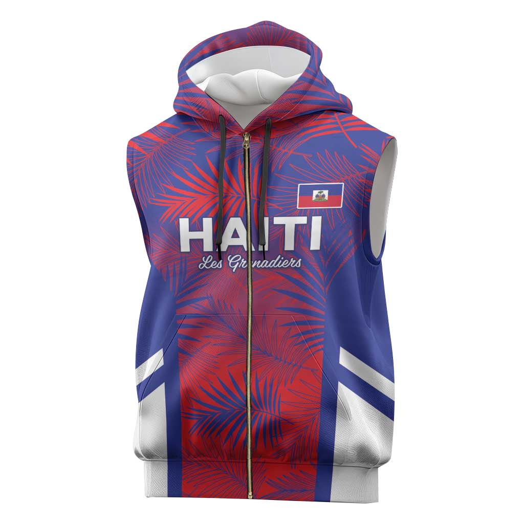 Custom Les Grenadiers Haiti Football Sleeveless Zip Hoodie Tropical Vibes - African Pride