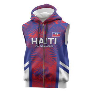 Custom Les Grenadiers Haiti Football Sleeveless Zip Hoodie Tropical Vibes - African Pride