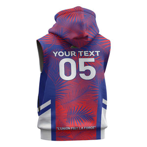 Custom Les Grenadiers Haiti Football Sleeveless Zip Hoodie Tropical Vibes - African Pride