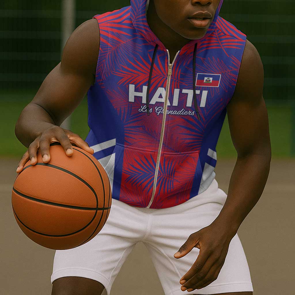 Custom Les Grenadiers Haiti Football Sleeveless Zip Hoodie Tropical Vibes - African Pride
