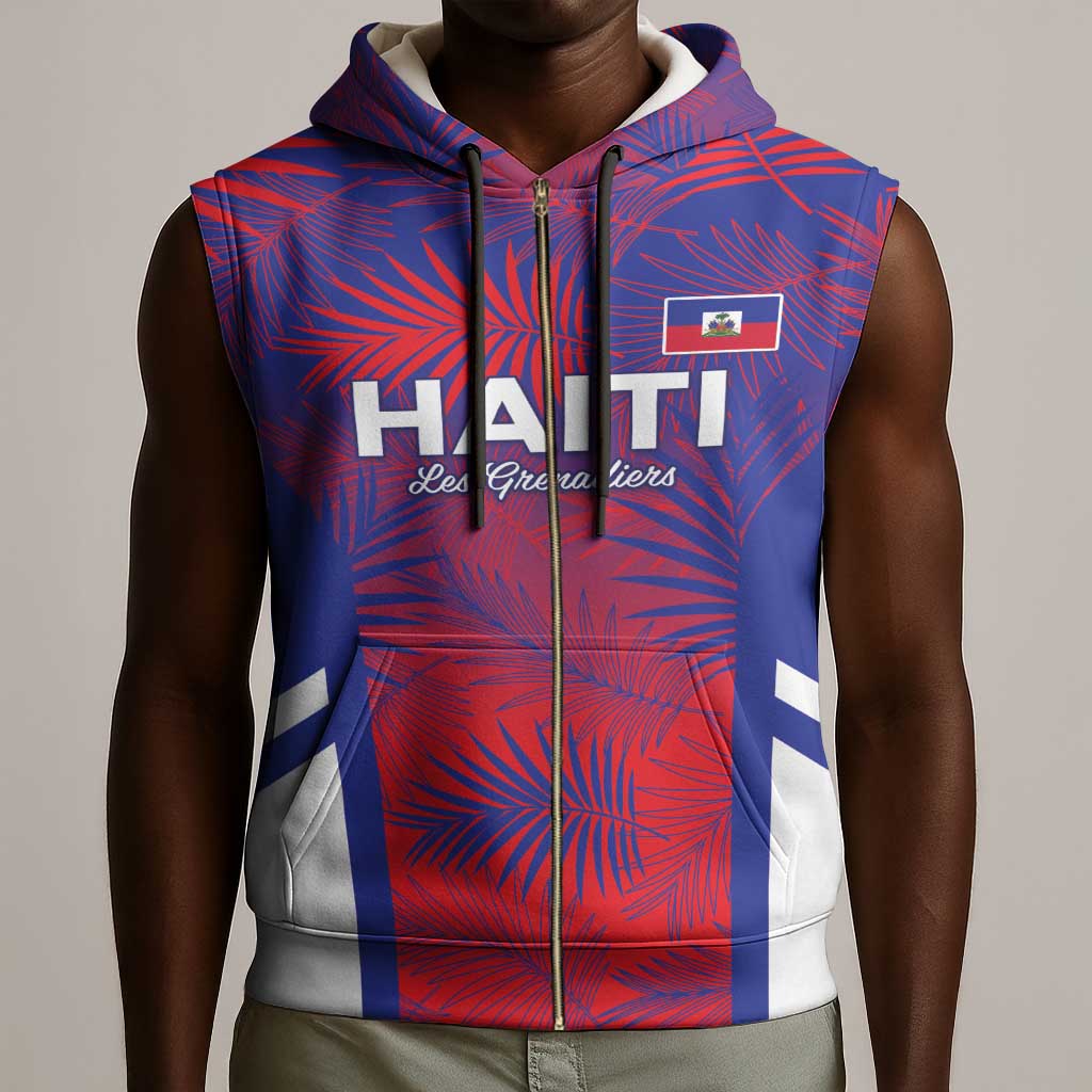 Custom Les Grenadiers Haiti Football Sleeveless Zip Hoodie Tropical Vibes - African Pride