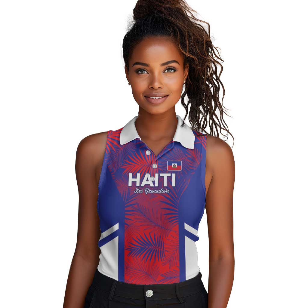 Custom Les Grenadiers Haiti Football Women Sleeveless Polo Shirt Tropical Vibes - African Pride
