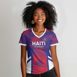 Custom Les Grenadiers Haiti Football Women V-Neck T-Shirt Tropical Vibes - African Pride