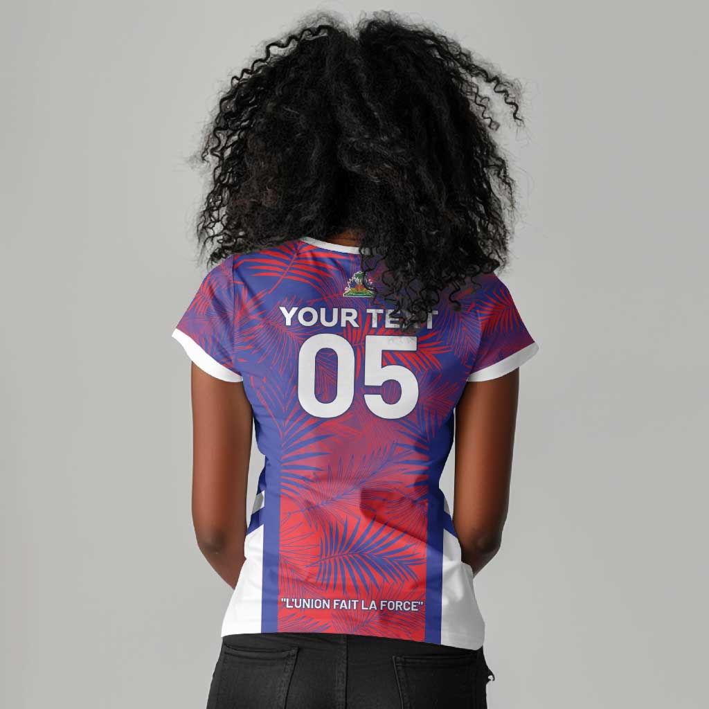 Custom Les Grenadiers Haiti Football Women V-Neck T-Shirt Tropical Vibes - African Pride