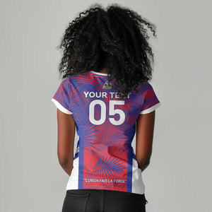 Custom Les Grenadiers Haiti Football Women V-Neck T-Shirt Tropical Vibes - African Pride